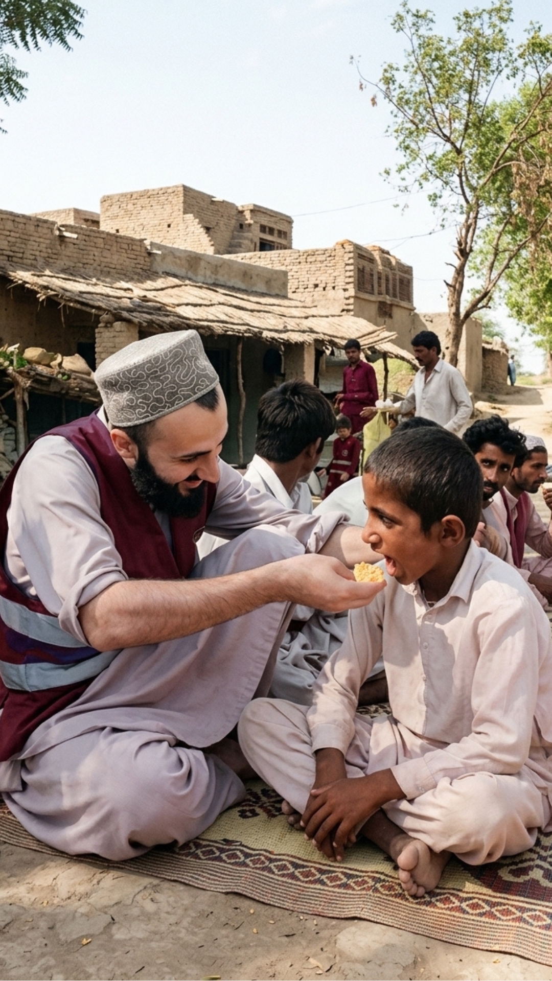 A family receiving a food ration pack